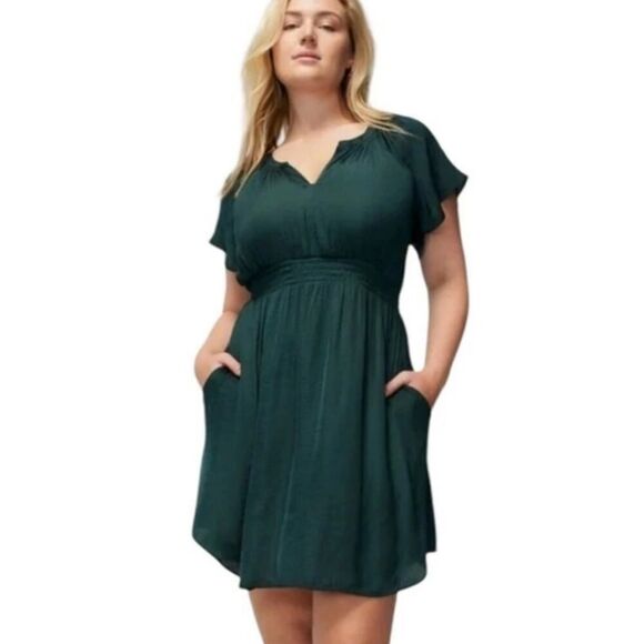 Soma crinkle satin flutter sleeve fit & flare dress sz S - Picture 2 of 11